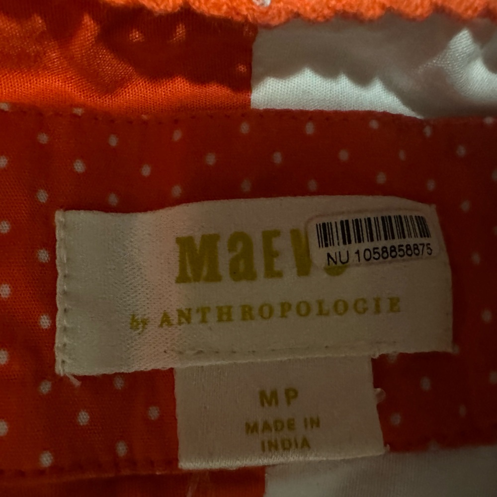 Maeve Anthropology Colorblock Button-Up Shirt in Orange White 100% cotton - Picture 8 of 8